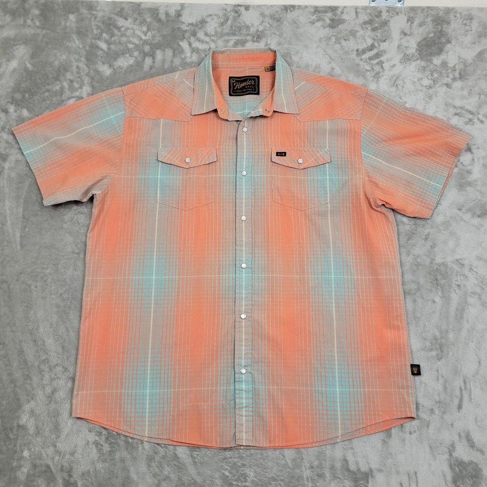 Howler Bros Pearl Snap Shirt XL Orange Western Short Sleeve Button Up Casual